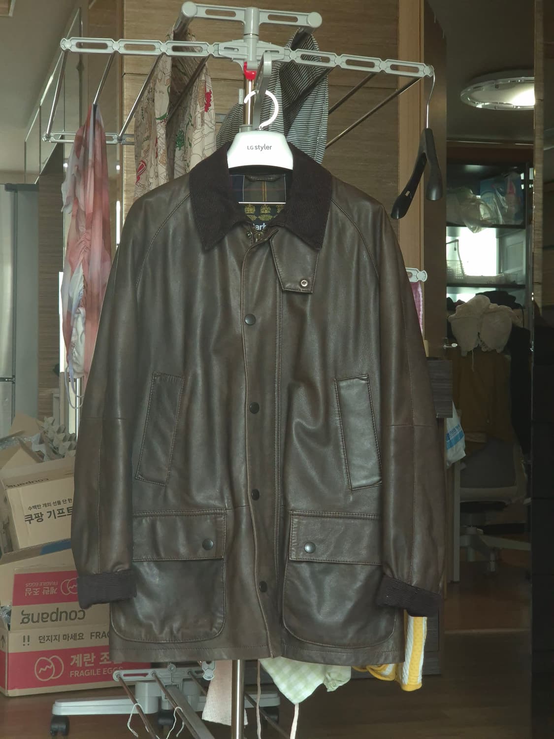 바버 타르탄 애쉬비 가죽 자켓 M 상품이미지1