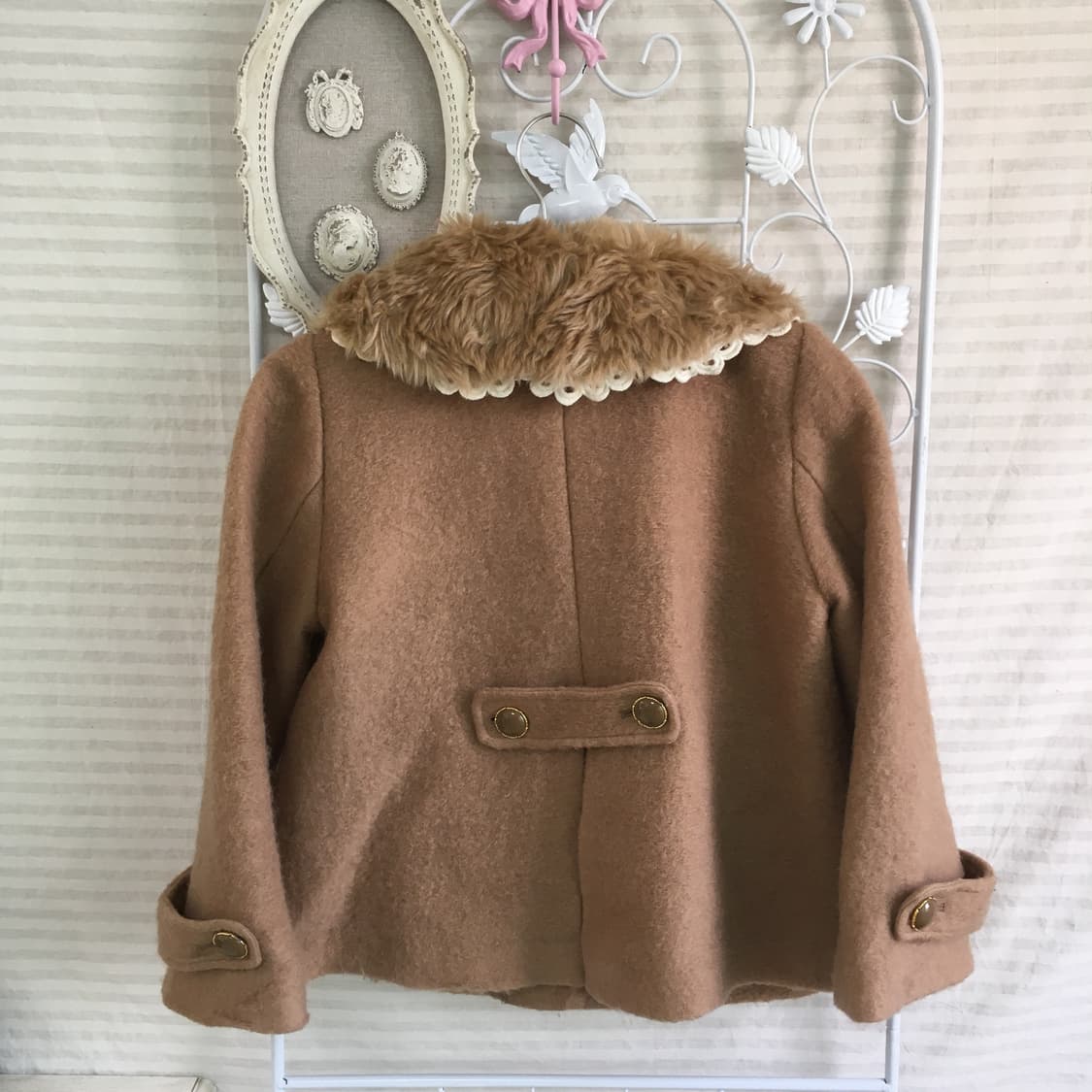 camel deer lace fur-collar wool  jacket 상품이미지8