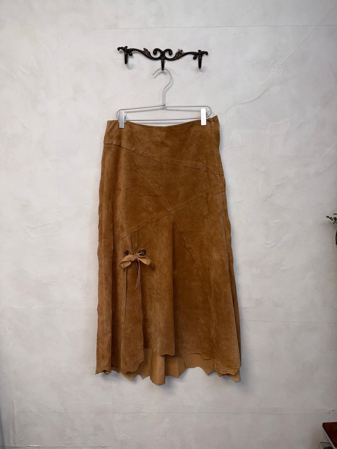 Camel brown western real suede skirt 상품이미지1