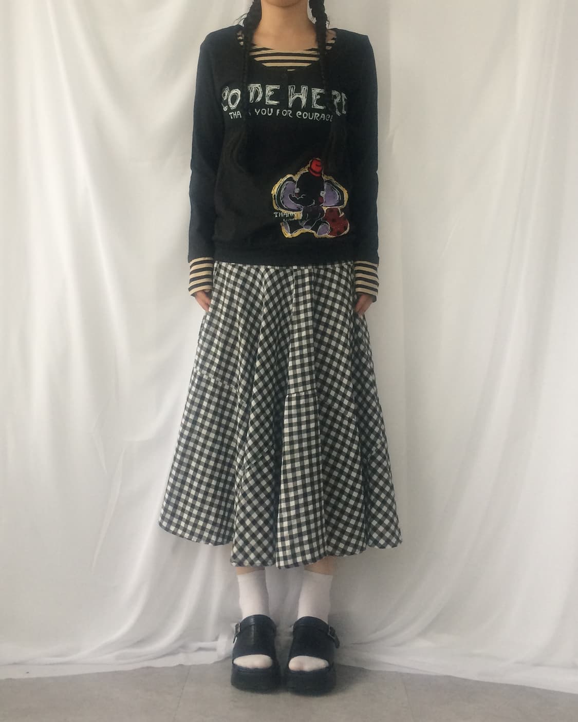 Check pattern unbalanced skirt 상품이미지5