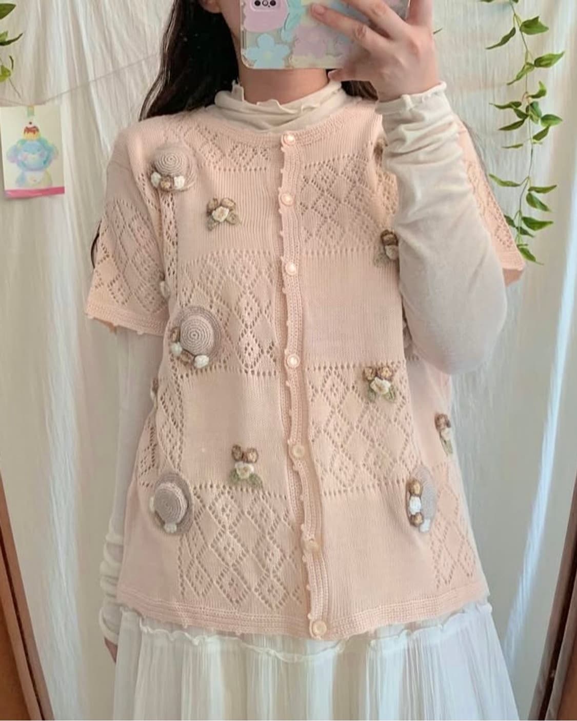 모리 모티브 반팔 니트 가디건 상품이미지4