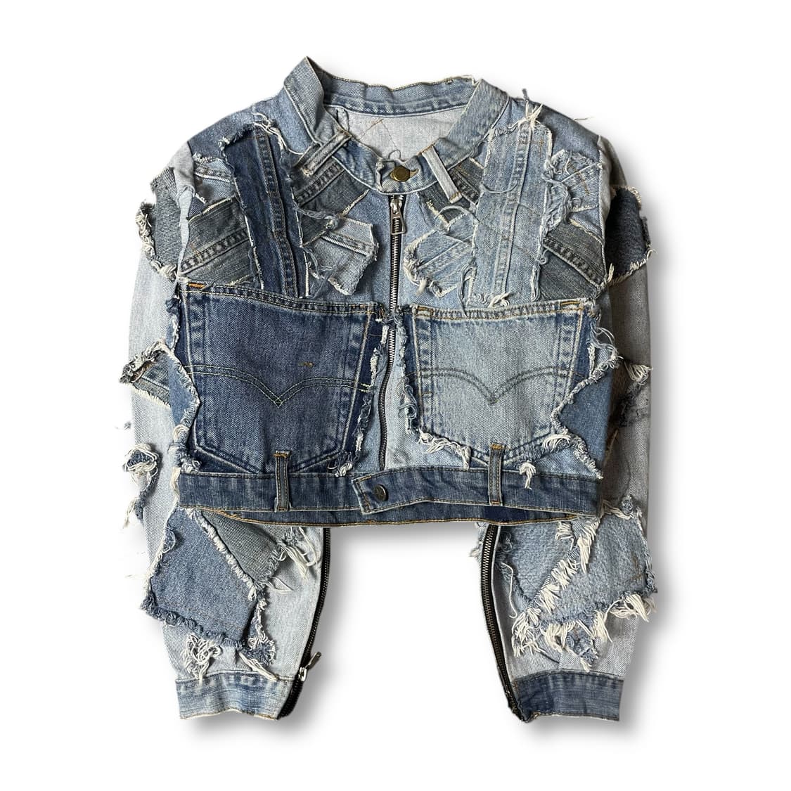 빈티지 연청 커스텀 패치워크 데님 자켓 상품이미지1