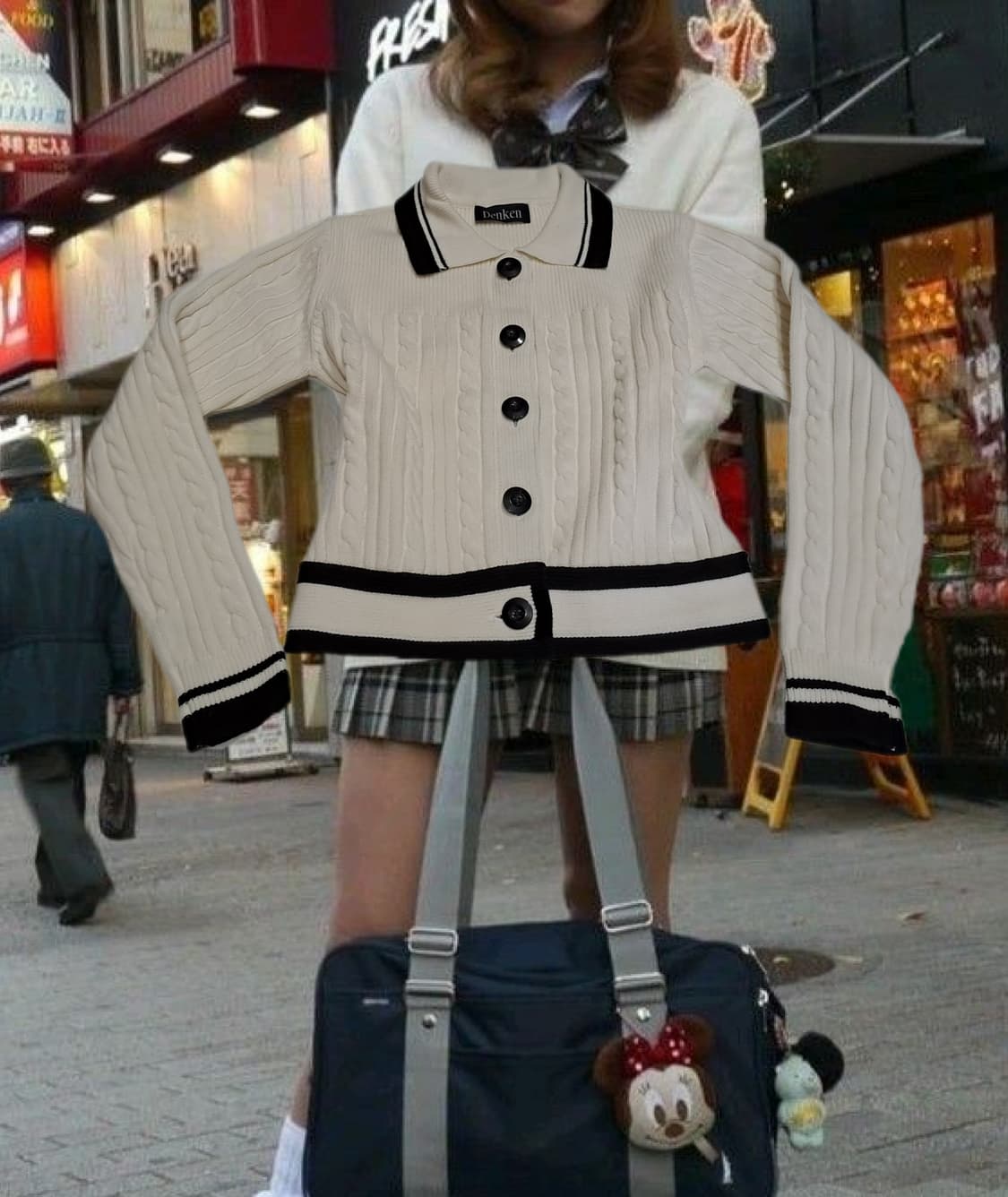 새상품)갸루깔 논메인스트리머 케이블 니트 가디건 아이보리 상품이미지1