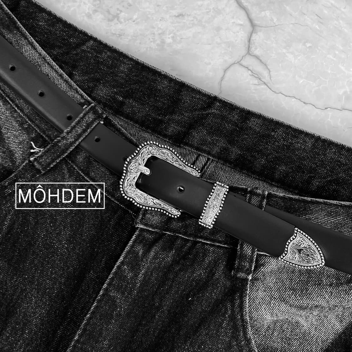 [Uinsex] 클래식 웨스턴 이태리가죽 벨트 블랙 상품이미지3