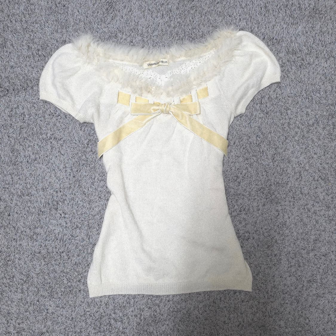 핀터 리본 퍼 앙고라 니트 딱붙 로걀탑  트랄라라 리즈리사깔 히메갸루 상품이미지1