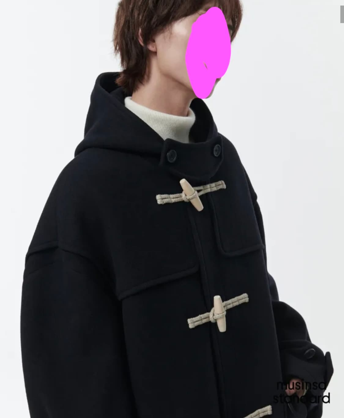 무신사 스탠다드 울 블렌드 엑스트라 오버사이즈 더풀 코트 네이비 상품이미지5