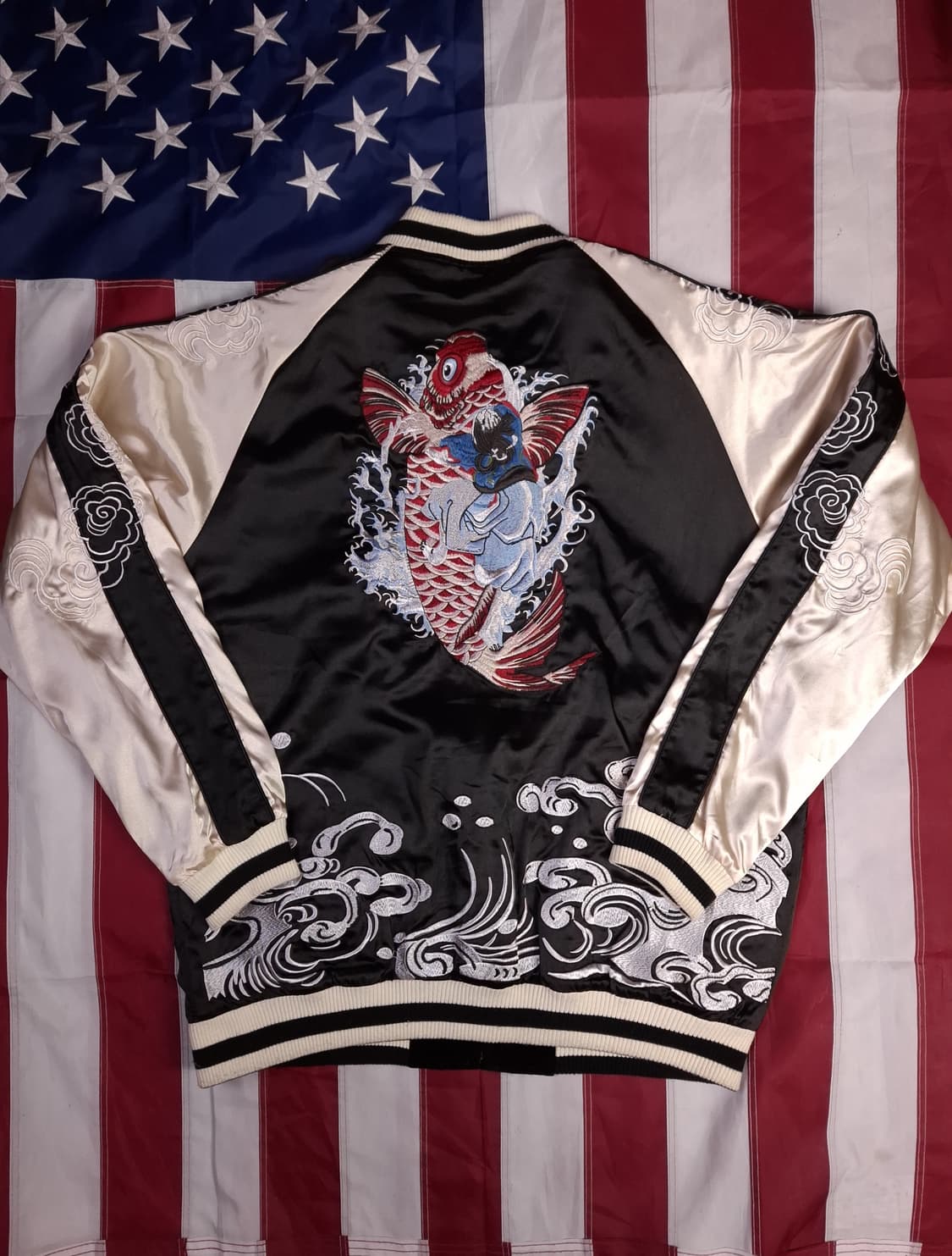 빈티지 벨벳 리버서블 잉어,용 자수 스카잔 상품이미지1