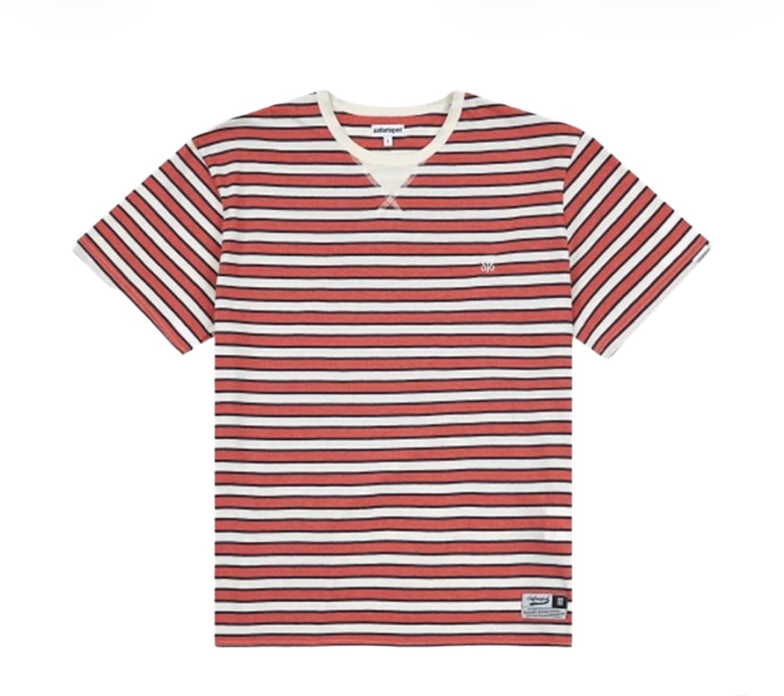 사파리스팟 루베이스 스쿨 잇더피자 스트라이프 티 아이보리 버건디 상품이미지1