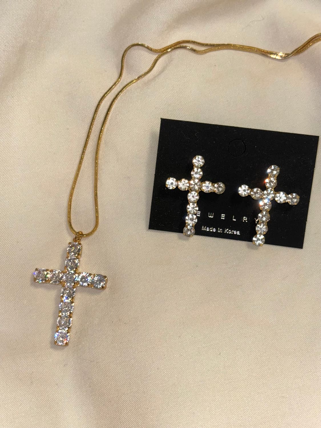 오네갸루 십자가 큐빅 목걸이 귀걸이 세트 빈티지 y2k 상품이미지1