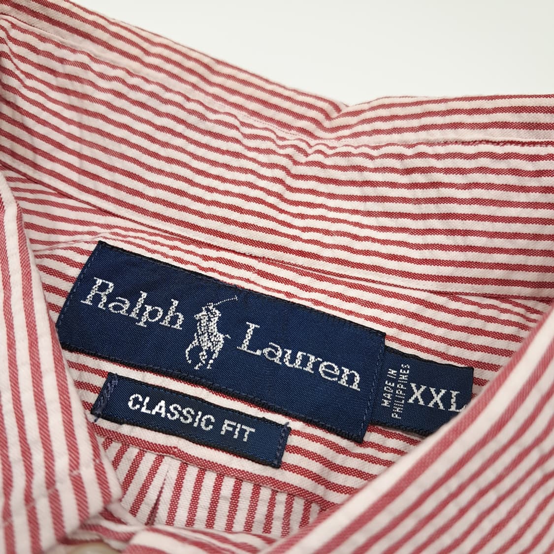 CK008 2XL 폴로 00s 시어서커 레드 스트라이프 반팔 셔츠 남방 상품이미지3