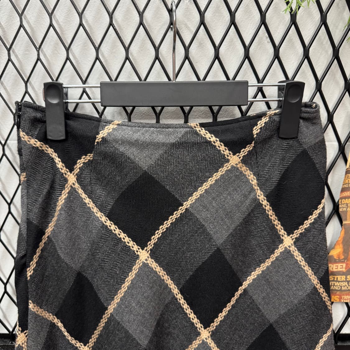 JPN VINTAGE 미디 울 스커트 아가일 체크 패턴 포인트 그레이 상품이미지3