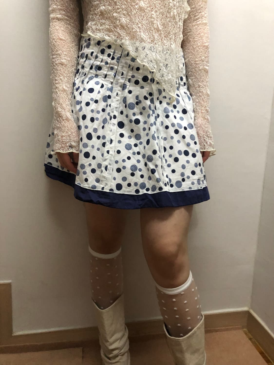 빈티지 화이트 블루 도트 스커트 상품이미지1