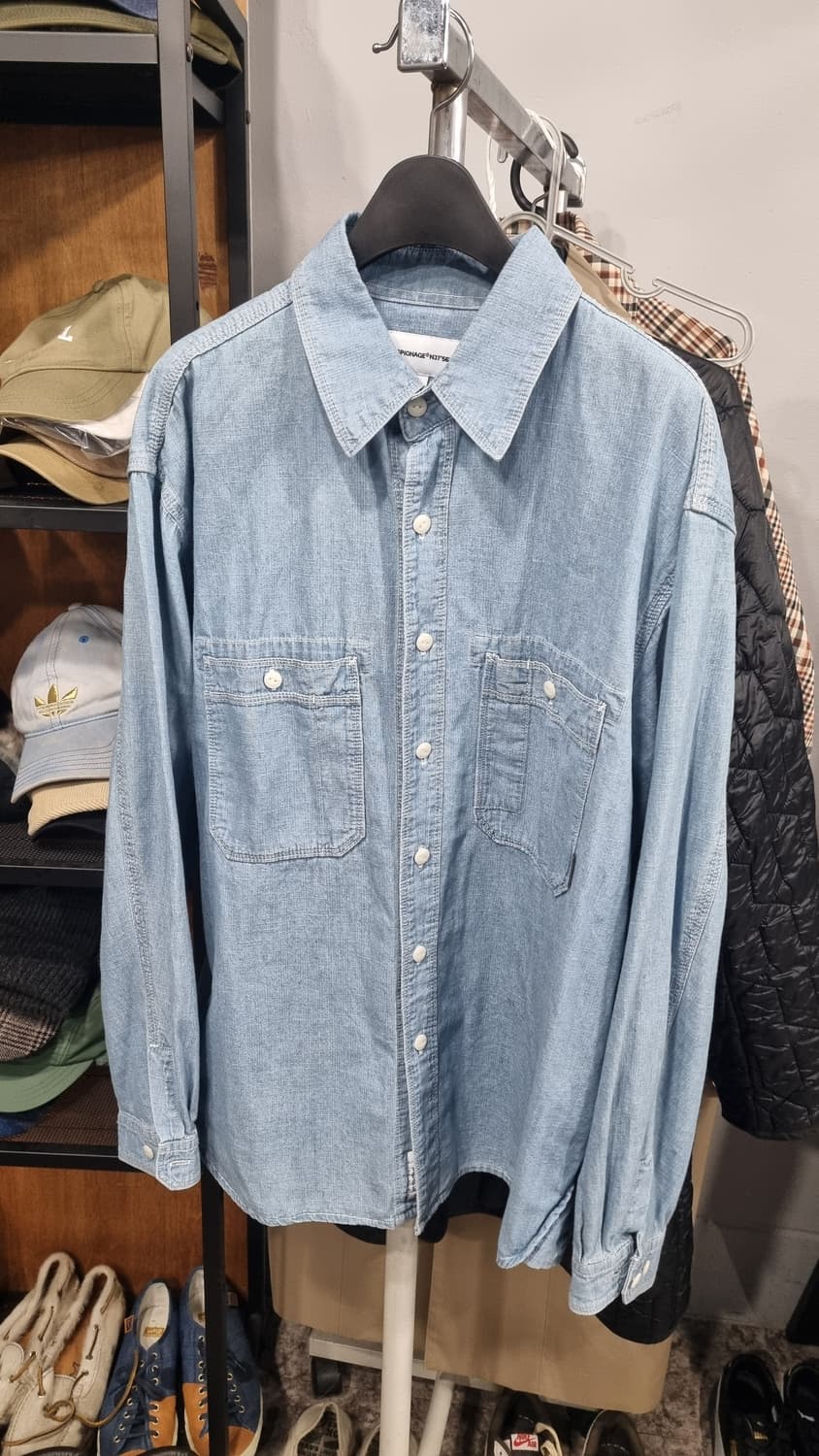 에스피오나지)) 샴브레이 오버핏 셔츠 L(105추천) 상태좋아요 상품이미지1