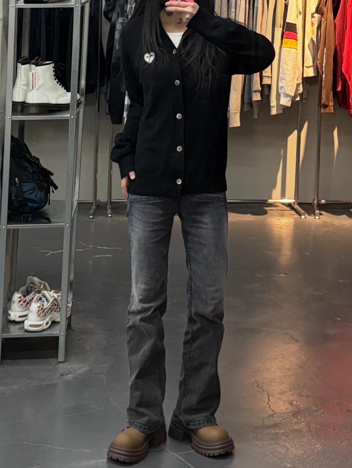 꼼데가르송 플레이 화이트 하트와펜 블랙 가디건 A3288 상품이미지1