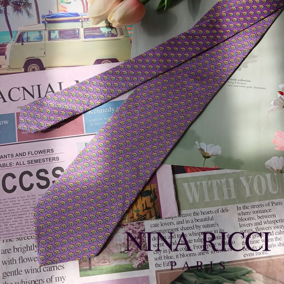 니나리치 실크 퍼플 코끼리 패턴 넥타이 8.8cm A+등급 A19885
 상품이미지2