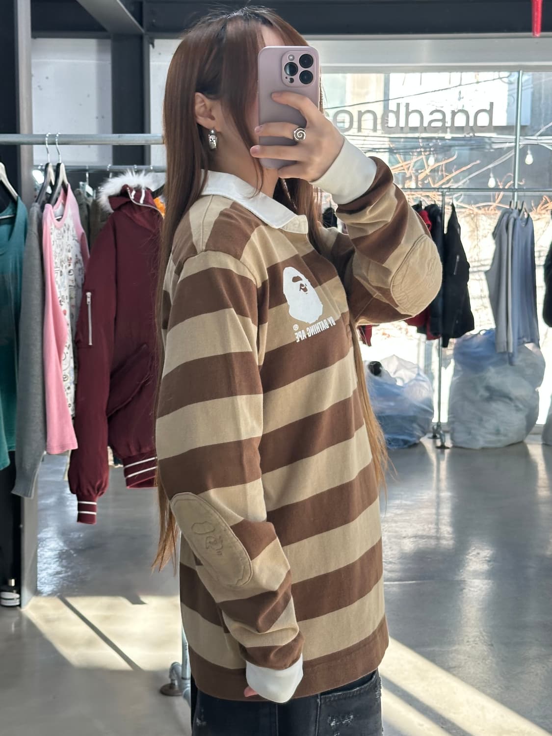 베이프 패치사루 스트라이프 럭비셔츠 롱슬리브 상품이미지4