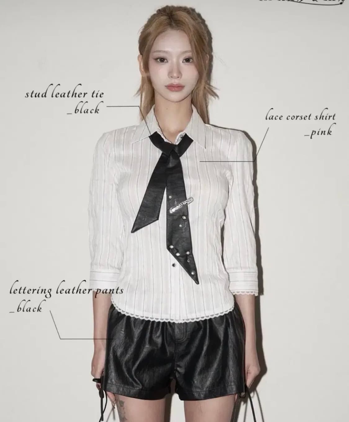 체리퀴리 레이스 코르셋 셔츠 핑크 상품이미지1