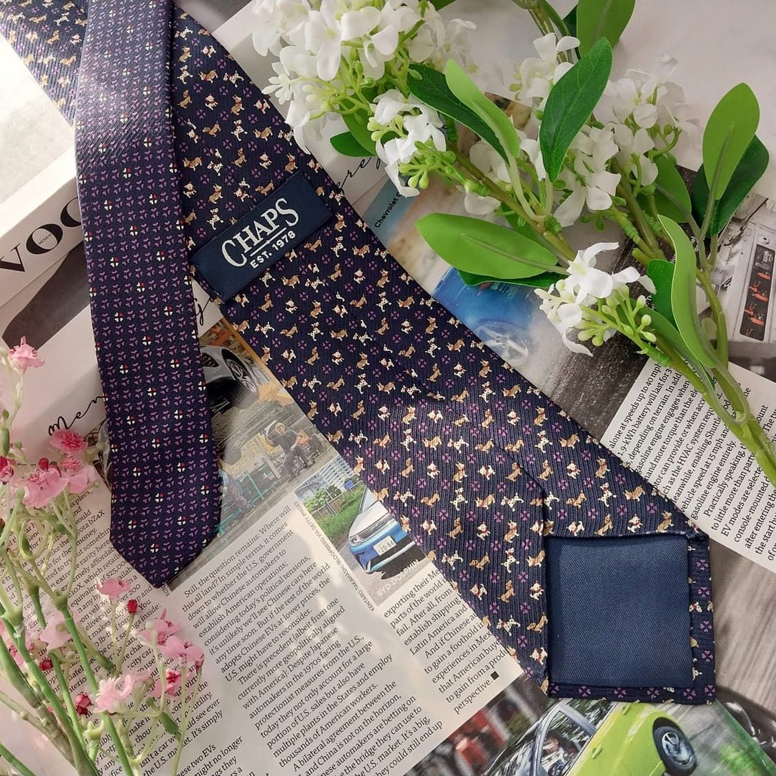 챕스 실크 네이비 강아지 패턴 넥타이 7.5cm A+등급 K1762 상품이미지5