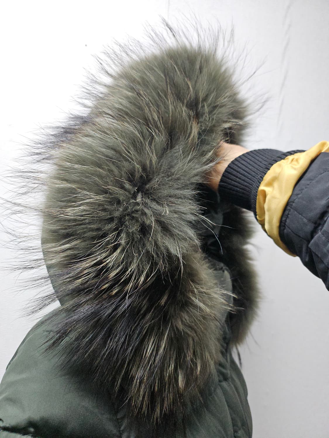 르샵  후드 퍼 다운 롱 패딩 카키색  XS  80 상품이미지2