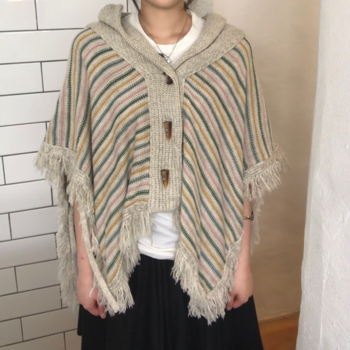 빈티지 멀티 컬러 스트라이프 니트 판초 상품이미지3