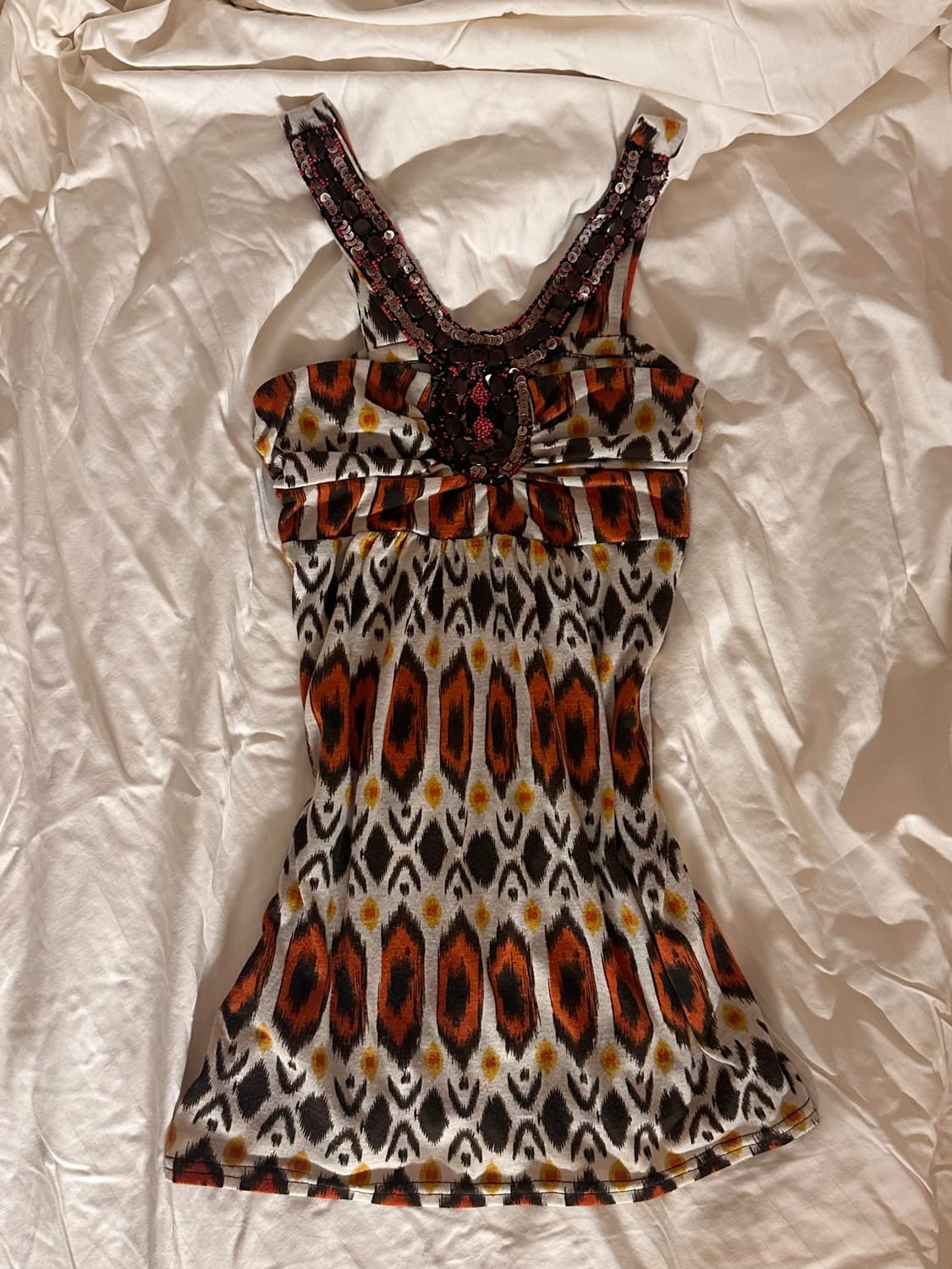 비즈 디테일 보헤미안 에스닉 패턴 슬리브리스 나시 탑 상품이미지3