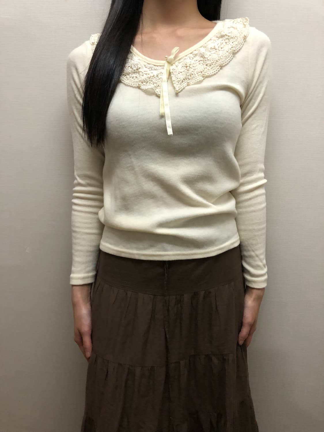 빈티지 아이보리 레이스 카라 티셔츠 상품이미지1