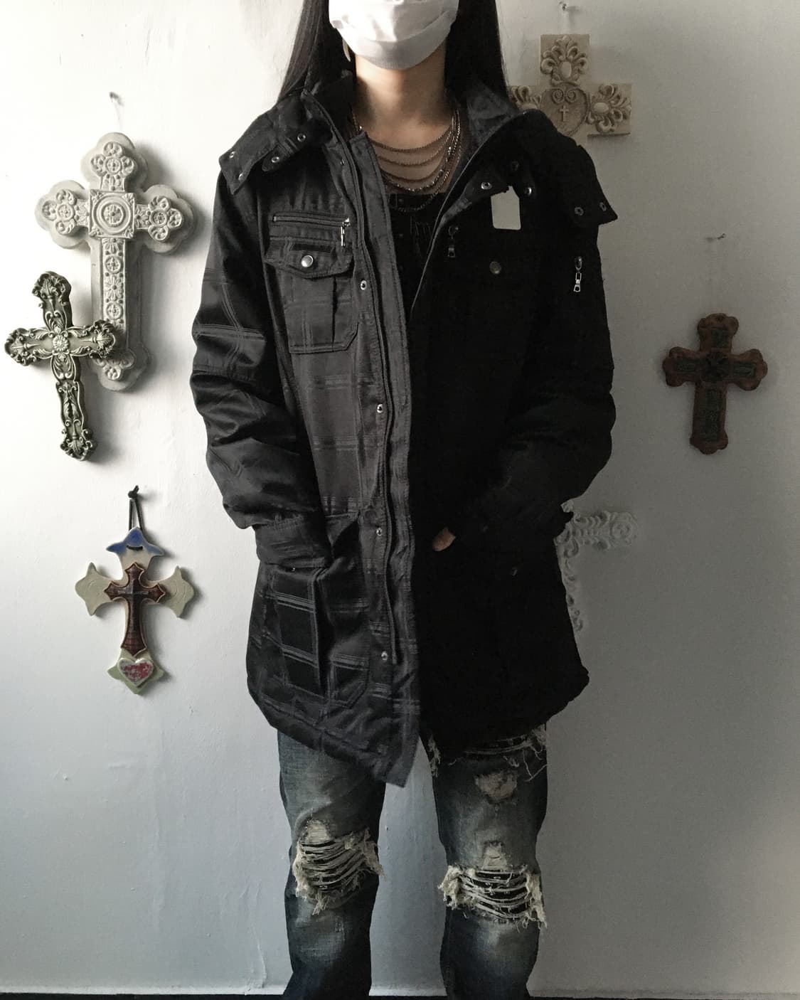 Check pattern high neck hood jacket 상품이미지7