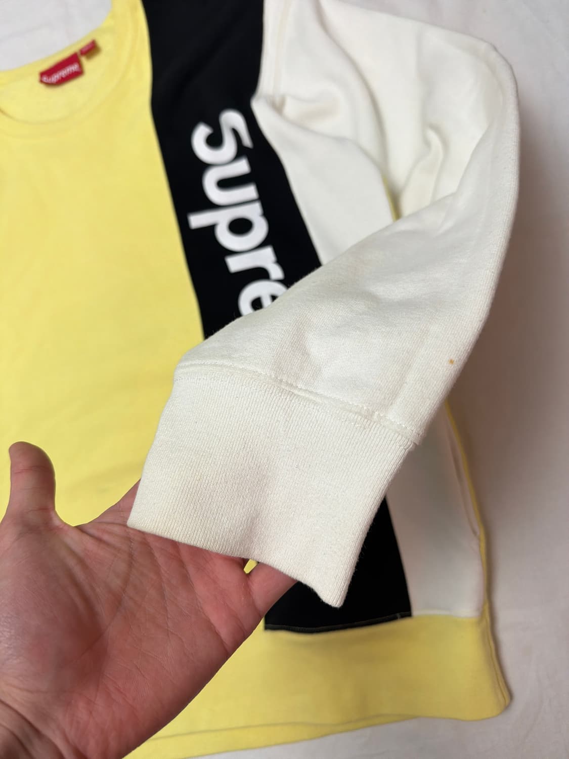 슈프림 16ss 패널 크루넥 맨투맨 옐로우 상품이미지8