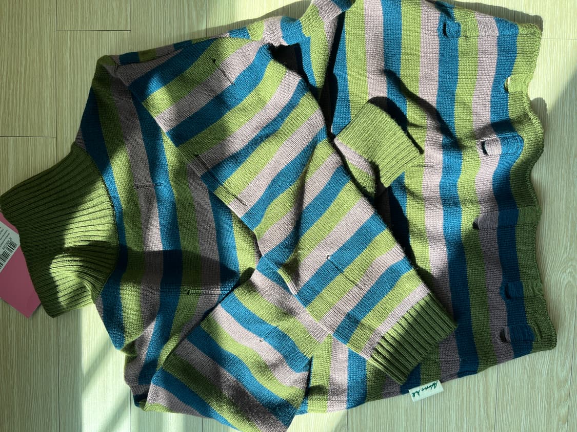 앤더슨벨 더블 레이어드 스트라이프 하프집업 스웨터 블루/그레이 상품이미지4