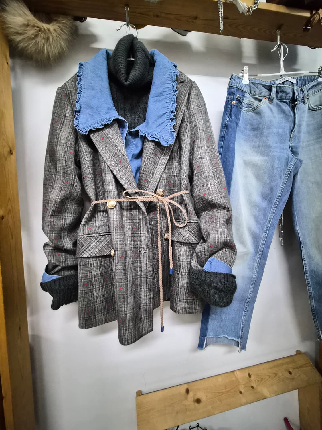 폴앤조 울 자수 하트 체크 자켓 상품이미지1