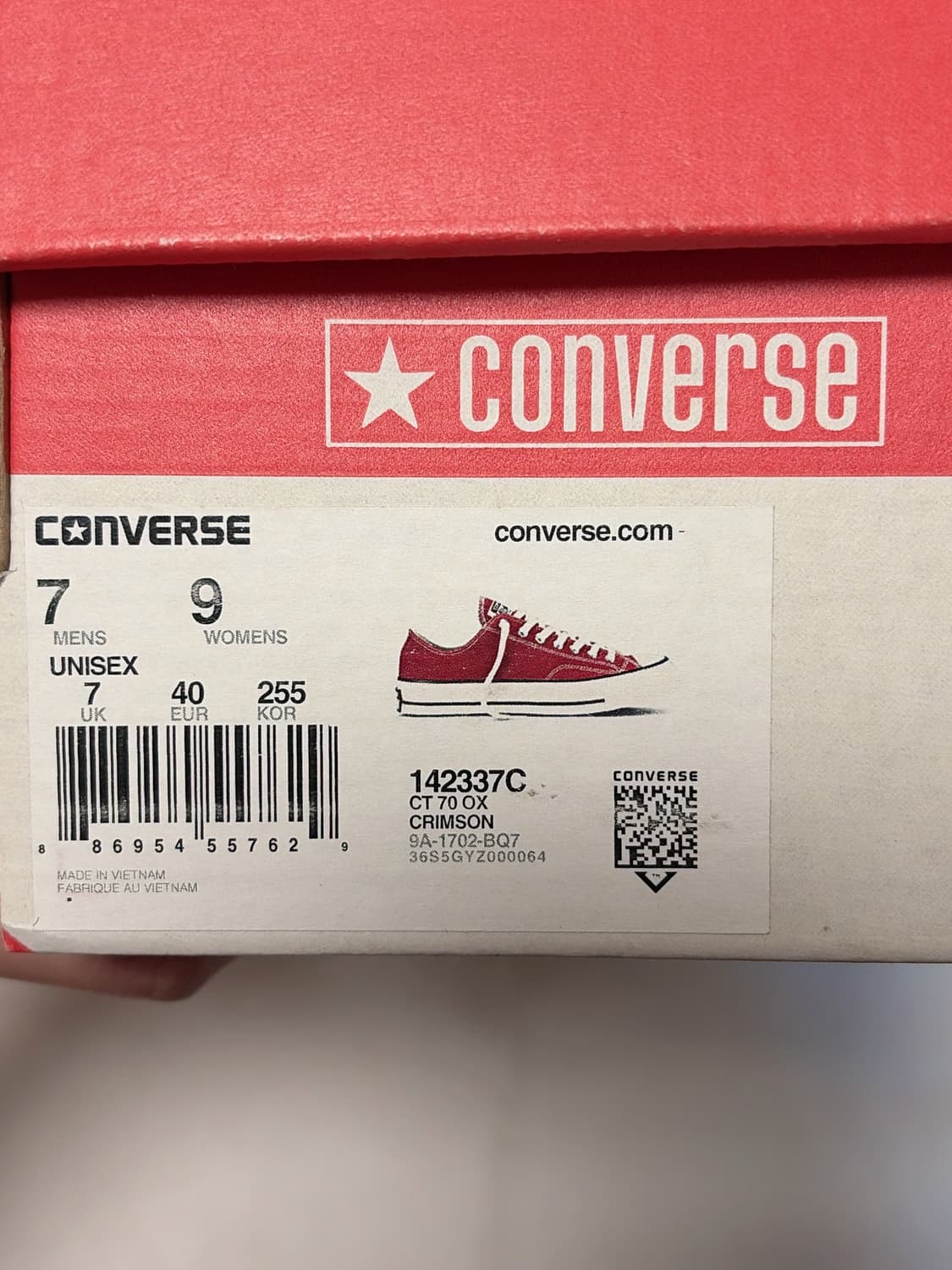 컨버스 척 70 로우 크림슨 255-260 사이즈 판매합니다. 상품이미지9