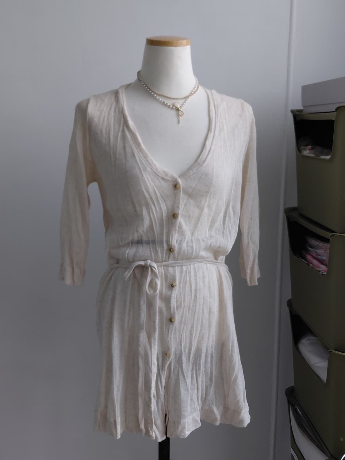 [빈티지] 아이보리 롱 가디건 원피스 스타일 상품이미지1