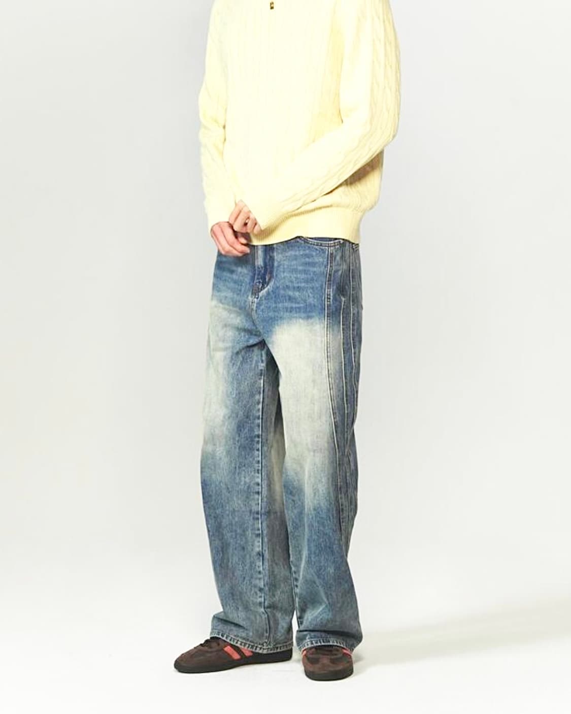 인템포무드 트리플컷 데님 샌드 워싱 워크 팬츠 30 31 커브드 와이드 상품이미지2