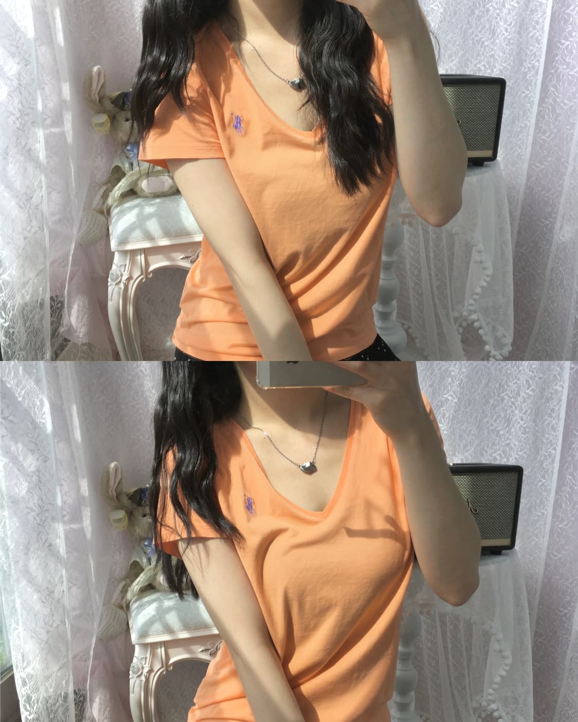 Polo orange v-neck cotton t-shirt 상품이미지1