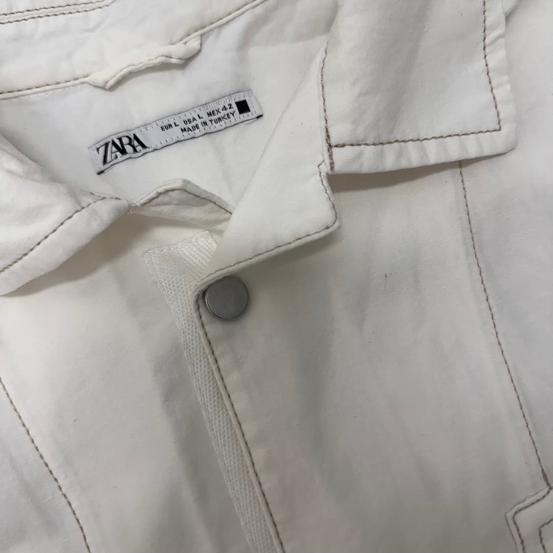 ZARA 자라 데님 반팔 셔츠 자켓 화이트 L 상품이미지3