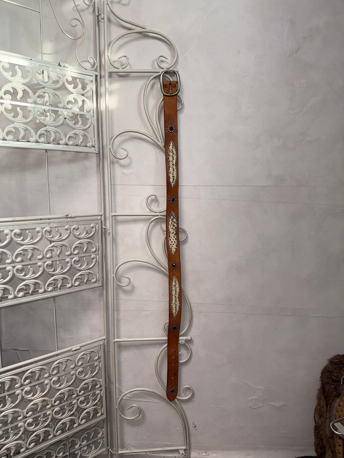 Brown western stud python leather belt 상품이미지4