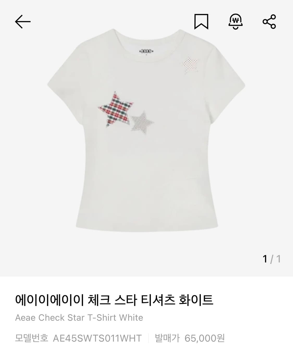 aeae 체크 스타 티셔츠 화이트 상품이미지1