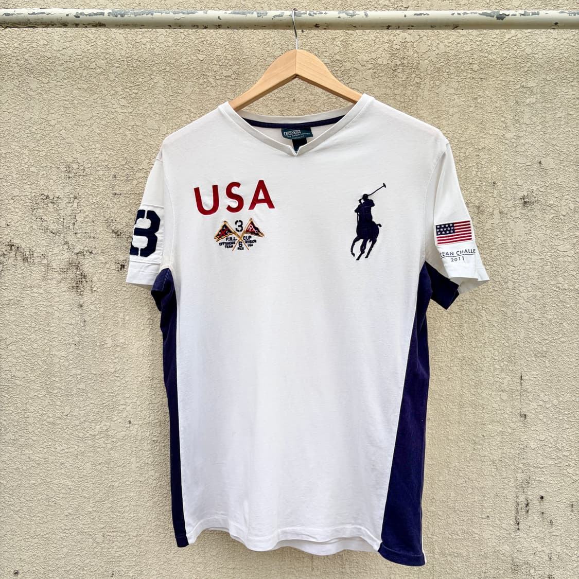 M) 폴로 랄프로렌 치프키프 USA 성조기 오션챌린지 빅포니 패치 반팔  상품이미지1