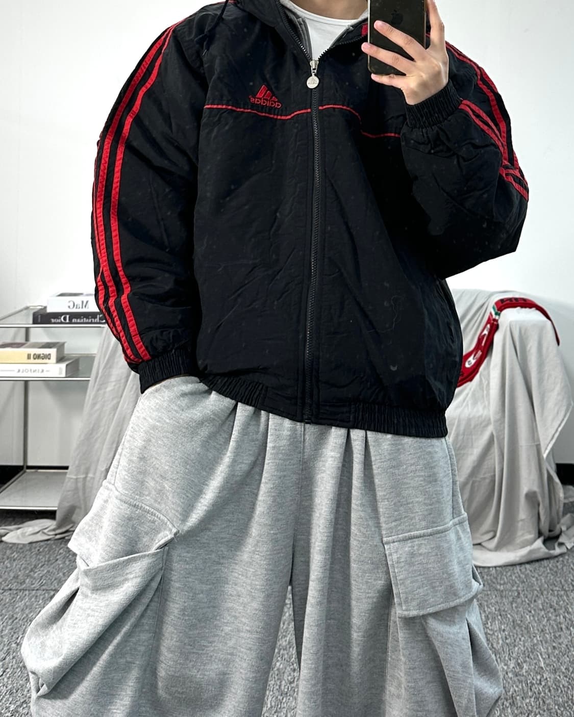 아디다스 90s 블랙 레드 점퍼 L 상품이미지3