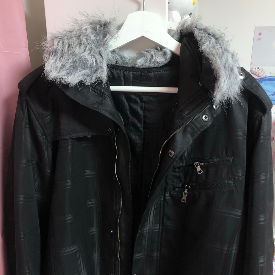 (하자있음) 빈티지 체크 롱 아우터 야상 자켓 패딩 상품이미지2