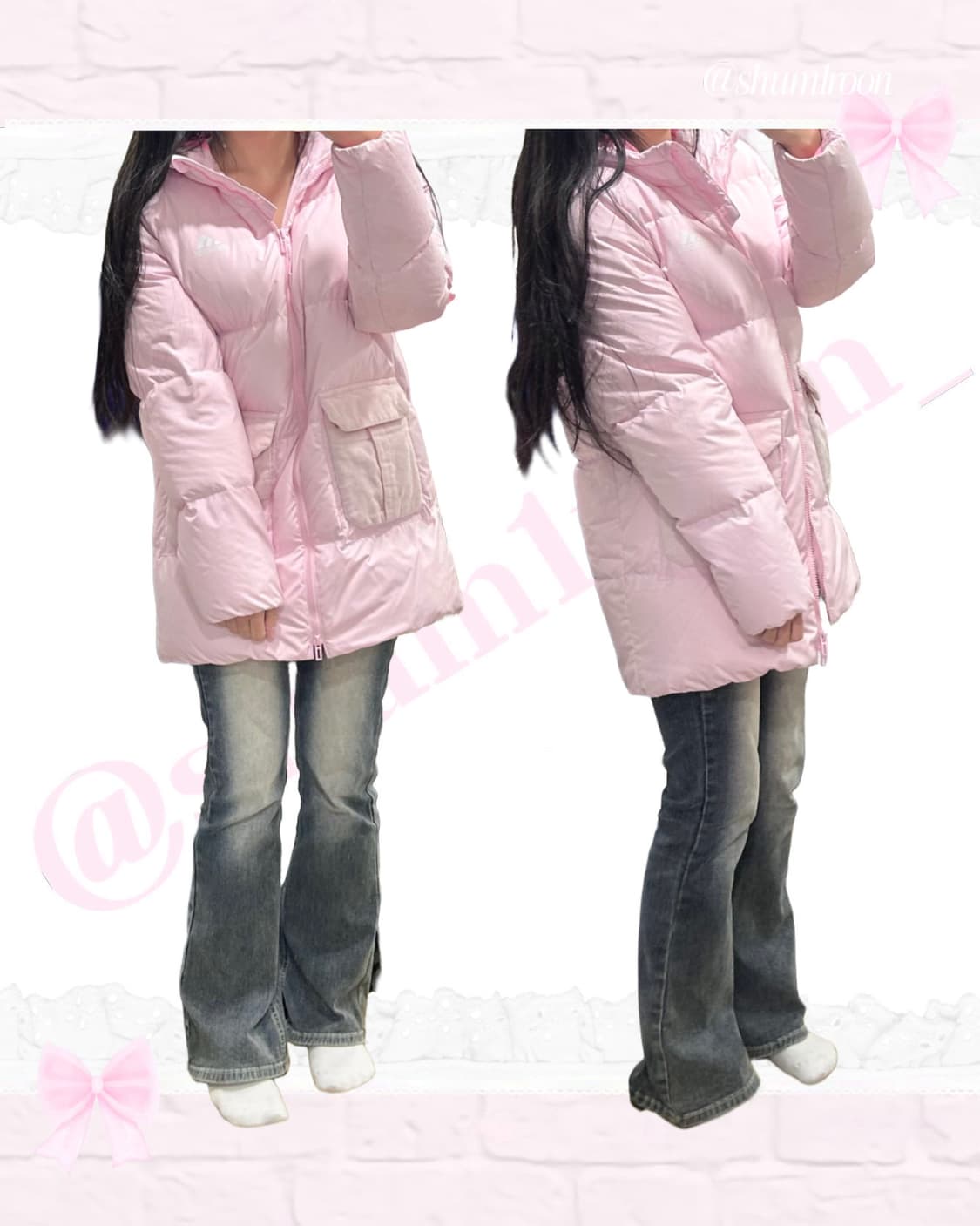 아디다스 공주 딸기 연핑크 세미 롱패딩 상품이미지4