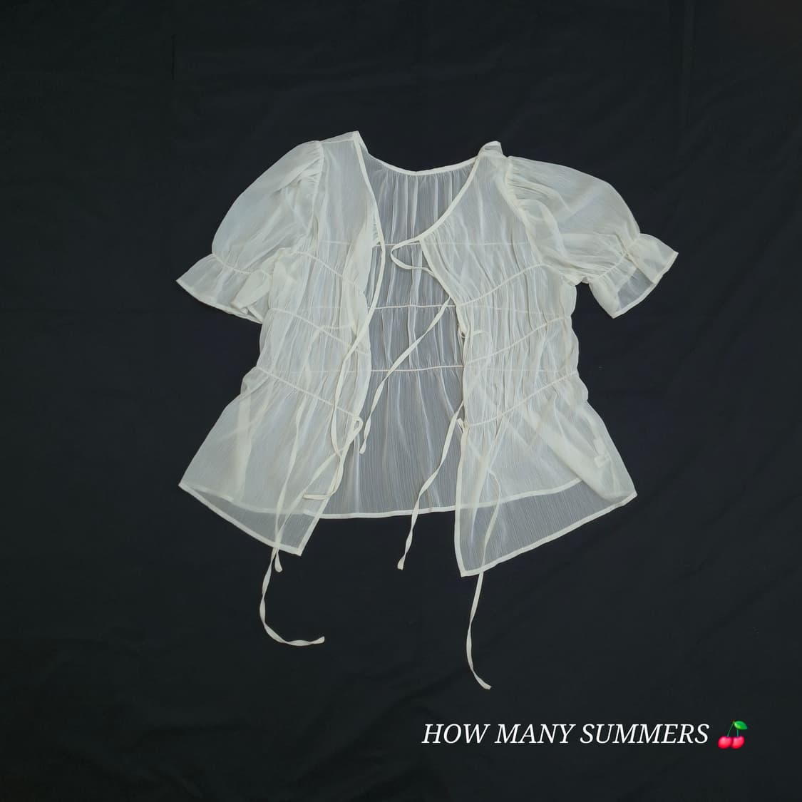 여름 시스루 리본 볼레로 가디건 링클 쉬폰 반팔 블라우스 화이트 상품이미지3