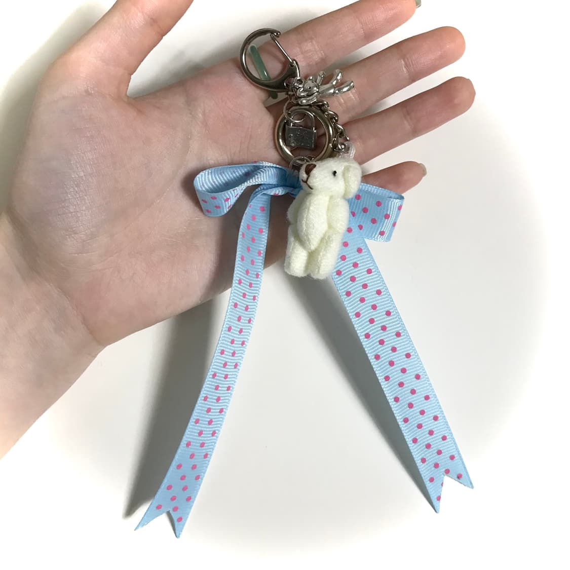 도트 리본 곰돌이 인형 키링 상품이미지3