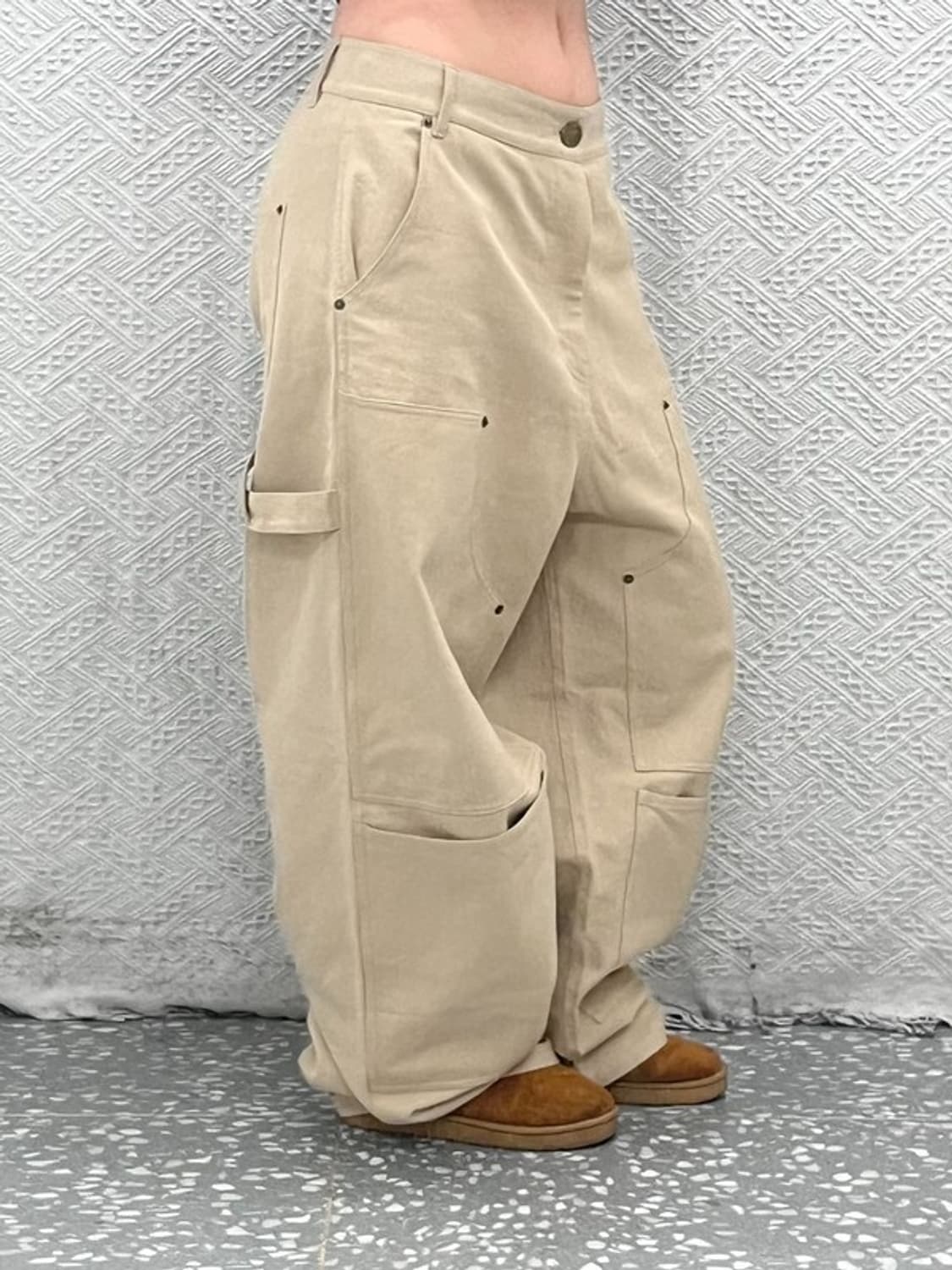 아오이로 빈티지 캐주얼 스트릿 커티드 더블니 팬츠 2 C07511 상품이미지1