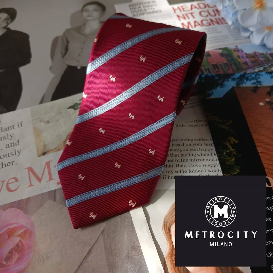 메트로시티 실크 레드 자수 패턴 넥타이 8cm A+등급 A19651 상품이미지2