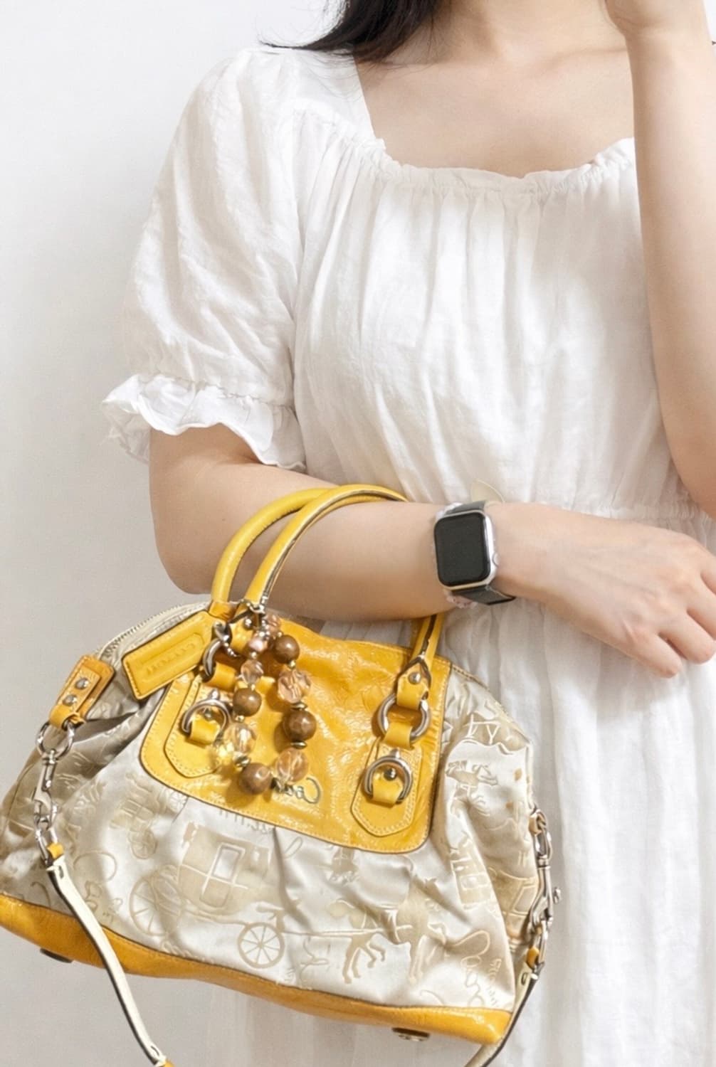 💛코치 y2k 옐로 마차 자카드 투웨이 숄더백 상품이미지3