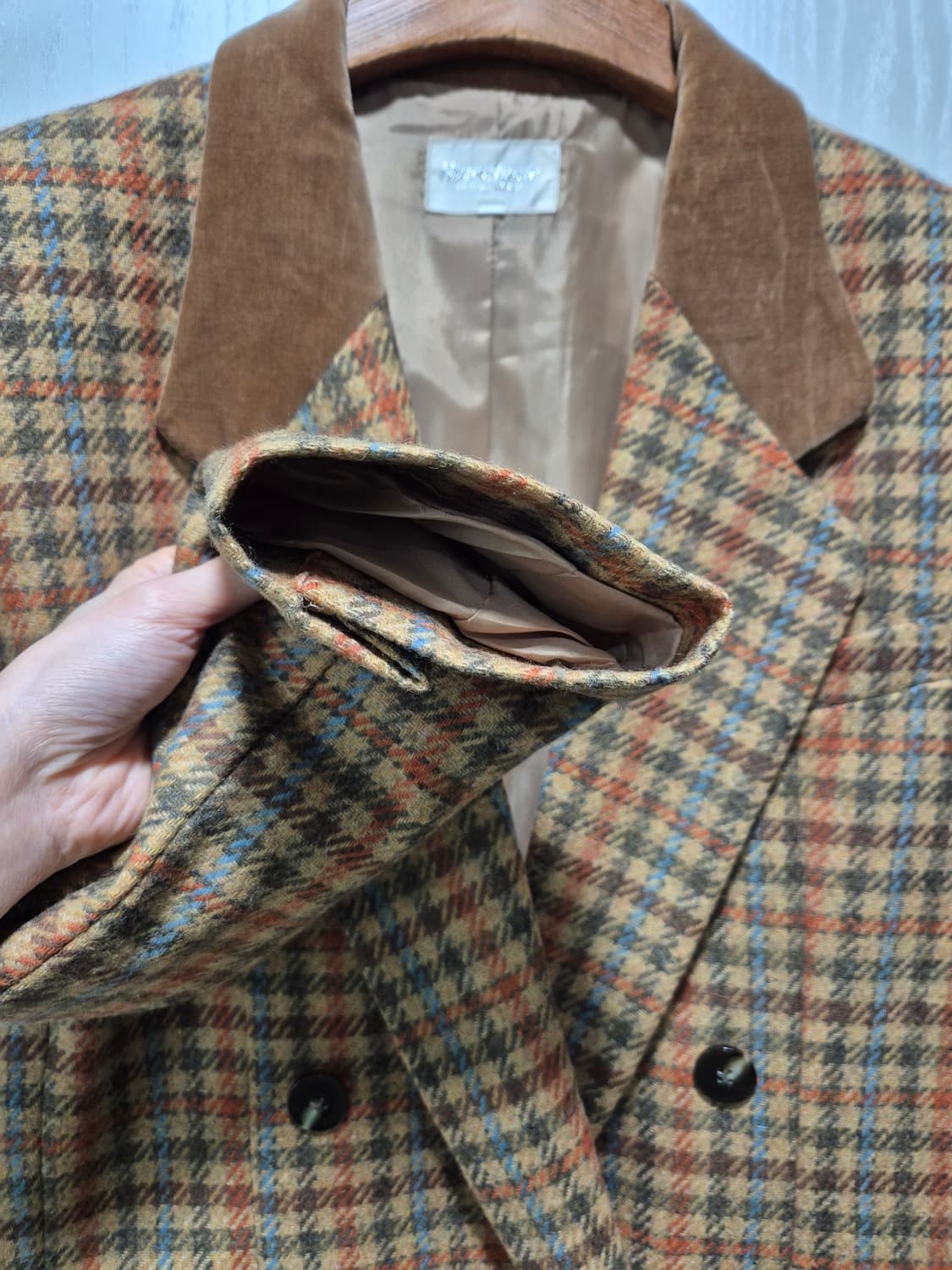 체크 패턴 더블 버튼 자켓 브라운 상품이미지5