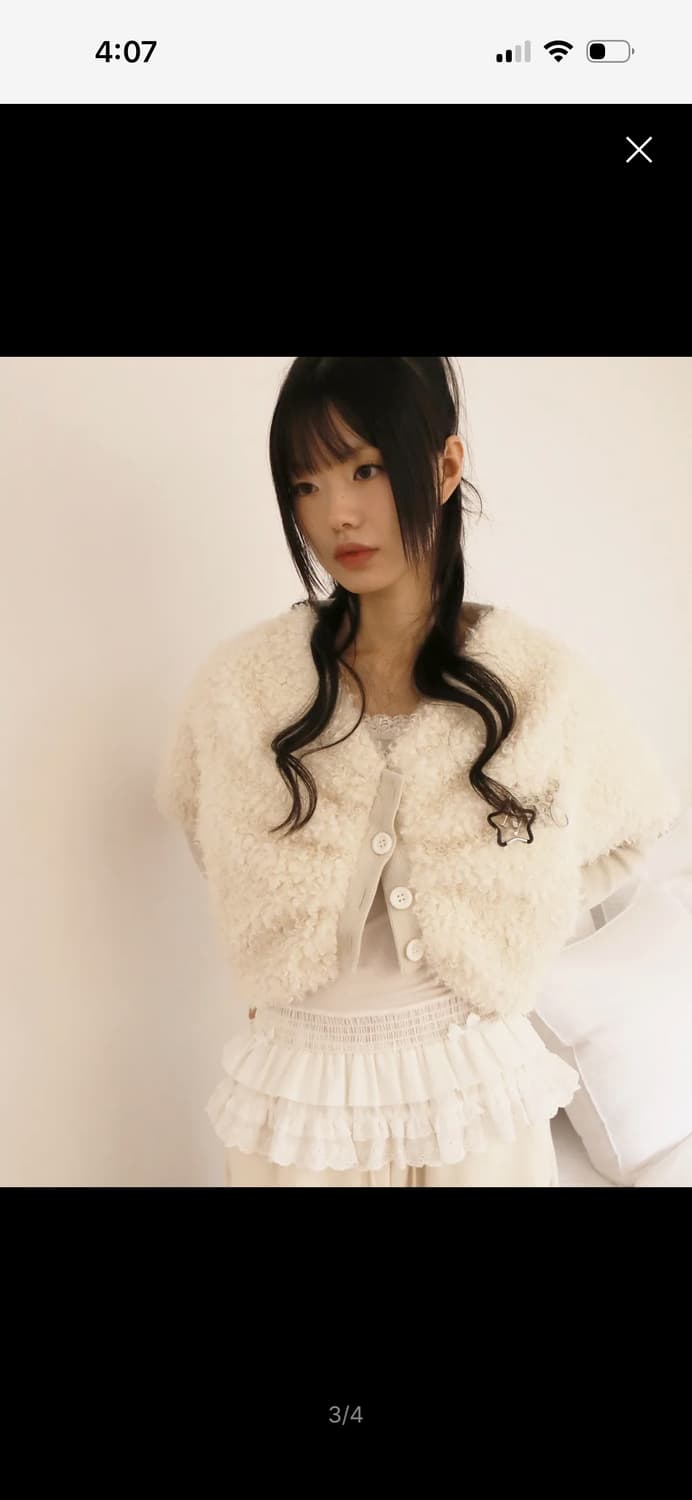 노피셜노피스 컬리 퍼 숄 자켓 아이보리 상품이미지3