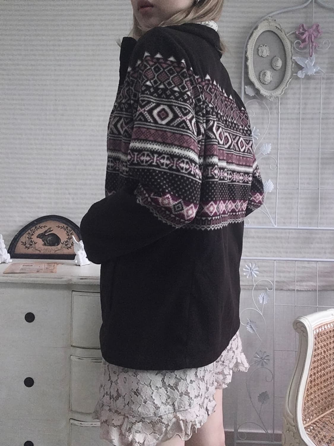 jpn vintage pink brown fleece nordic zip 상품이미지4