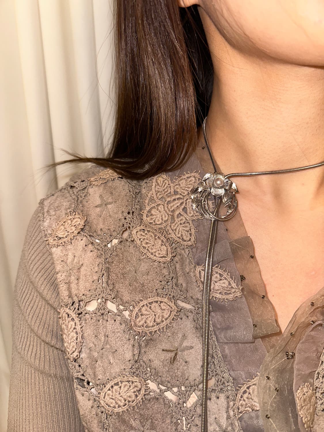 Vintage pearl bolo tie🫧 상품이미지6